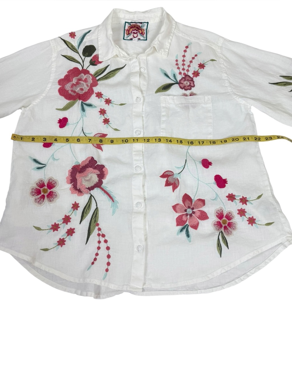 Johnny Was Oversized Nalina Weekend Tunic Linen Embroidered Soft Off White Pinks - Picture 16 of 16